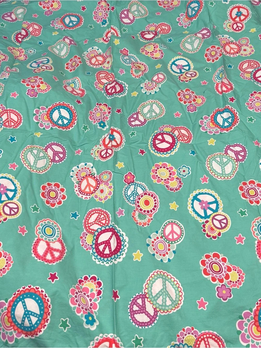 Pottery Barn Teen Teal Floral Peace Sign Duvet Cover Twin Size PB